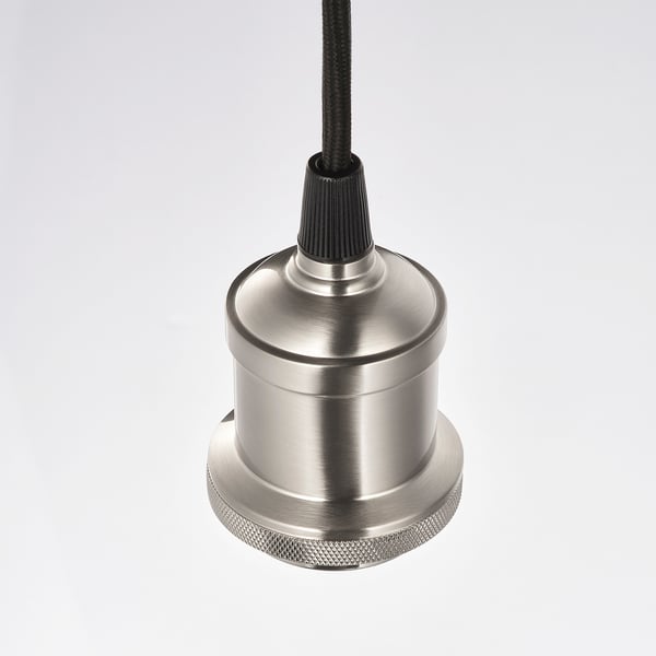 JÄLLBY / MOLNART Pendant lamp with light bulb, textile nickel-plated/globe brown clear glass