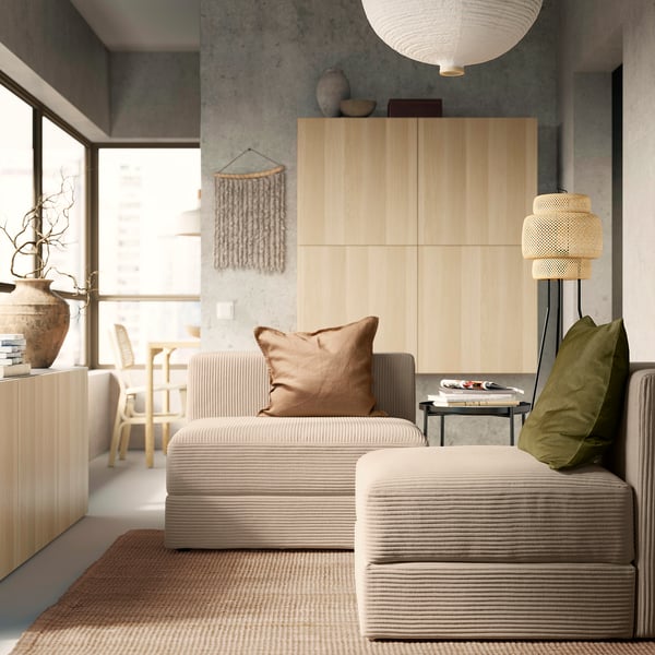 JÄTTEBO 1,5-seat module with storage, Samsala grey-beige