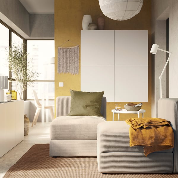 JÄTTEBO 1-seat module with storage, Samsala grey-beige