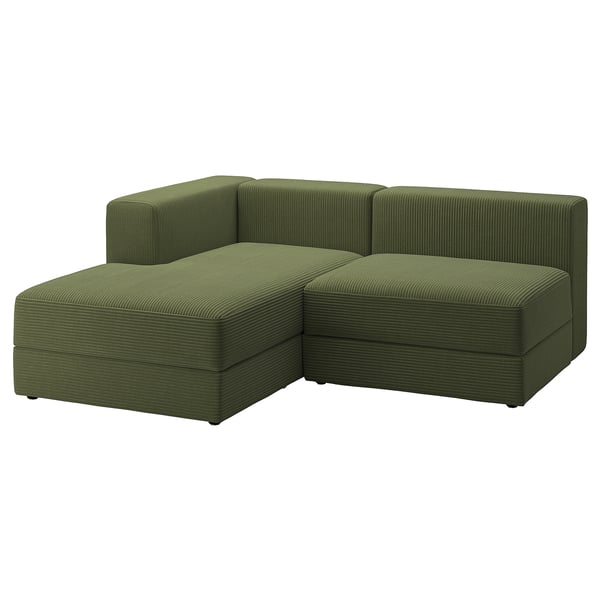 JÄTTEBO 2,5-seat mod sofa w chaise longue, left/Samsala dark yellow-green