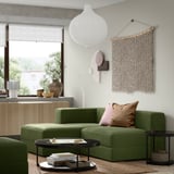 JÄTTEBO 2,5-seat mod sofa w chaise longue, left/Samsala dark yellow-green