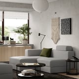 JÄTTEBO 2,5-seat mod sofa w chaise longue, left with headrest/Tonerud grey