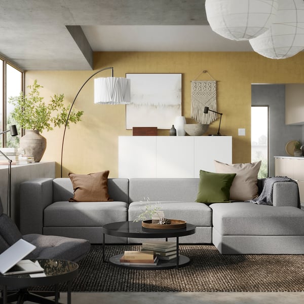 JÄTTEBO 4-seat mod sofa w chaise longue, right/Tonerud grey