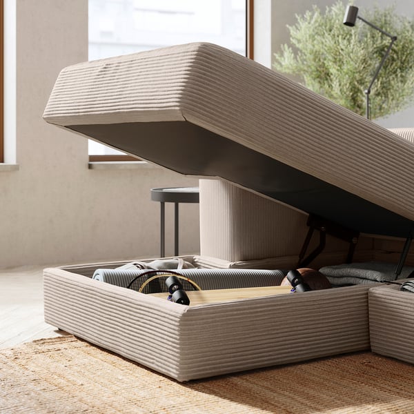JÄTTEBO Chaise longue module, left, with armrest/Samsala grey-beige