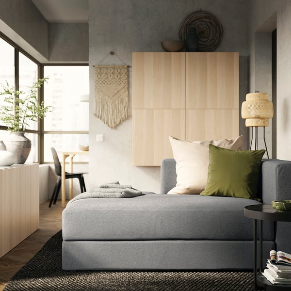 JÄTTEBO Chaise longue module, left, with armrest/Tonerud grey