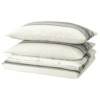 JÄTTEFRÄKEN Duvet cover and 2 pillowcases, white/dark grey, 240x220/50x80 cm