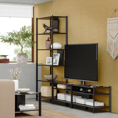 JÄTTESTA TV storage combination, black, 240x40x195 cm