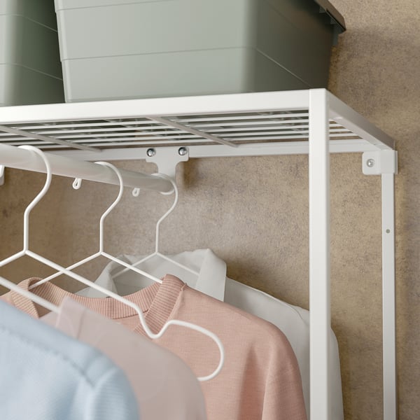 JOSTEIN Shelving unit with clothes rod, in/outdoor/wire white, 61x166/270x180 cm