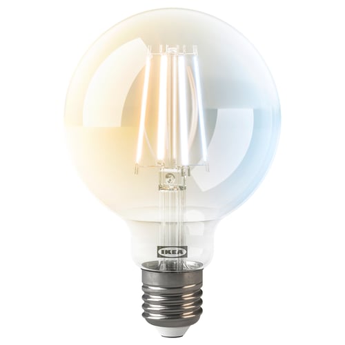 Rgb bulb, light, round, glass, white, warm, ikea logo.