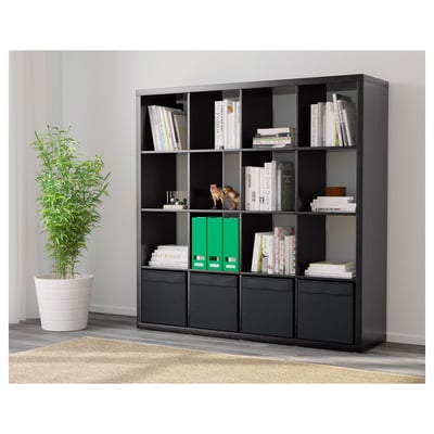 KALLAX Shelving unit with 4 inserts, black-brown, 147x147 cm
