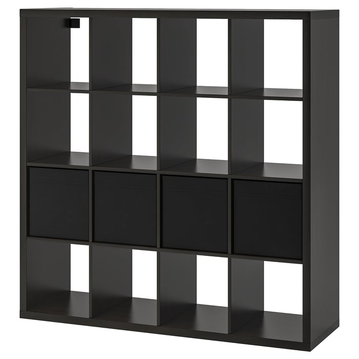 KALLAX shelving unit with 4 inserts, blackbrown, 147x147 cm IKEA