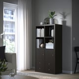 KALLAX Shelving unit with 4 inserts, black-brown, 147x77 cm