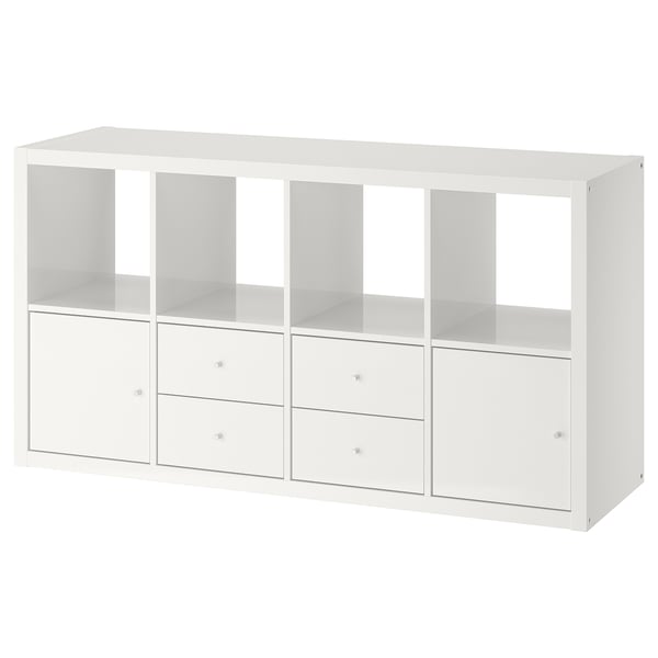 KALLAX Shelving unit with 4 inserts, high-gloss/white, 147x77 cm