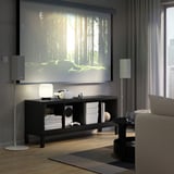 KALLAX Shelving unit with underframe, black-brown/black, 147x59 cm
