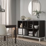 KALLAX Shelving unit with underframe, black-brown/white, 147x94 cm