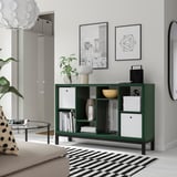 KALLAX Shelving unit with underframe, dark green/black, 147x39x94 cm