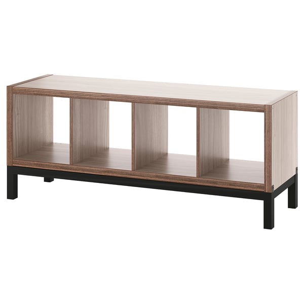 KALLAX Shelving unit with underframe, walnut effect/light grey black, 147x59 cm