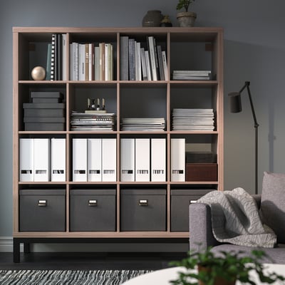 KALLAX Shelving unit with underframe, walnut effect/light grey black, 147x164 cm