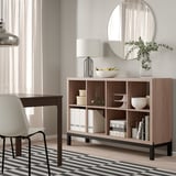 KALLAX Shelving unit with underframe, walnut effect/light grey black, 147x94 cm