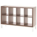 KALLAX Shelving unit with underframe, walnut effect/light grey white, 147x94 cm