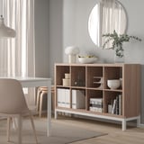 KALLAX Shelving unit with underframe, walnut effect/light grey white, 147x94 cm
