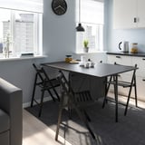 KALLHÄLL Gateleg table with storage, black/dark grey, 33/89/145x98 cm