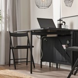 KALLHÄLL Gateleg table with storage, black/dark grey, 33/89/145x98 cm