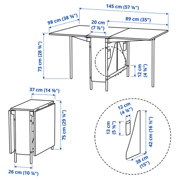 KALLHÄLL Gateleg table with storage, black/dark grey, 33/89/145x98 cm