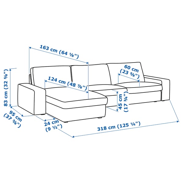 KIVIK 4-seat sofa, with chaise longue/Orrsta light grey