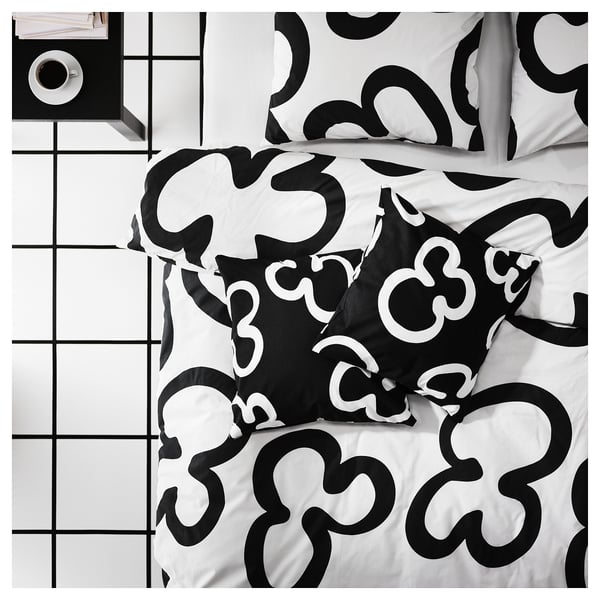 KLIPPBRÄCKA Cushion cover, black/white, 50x50 cm
