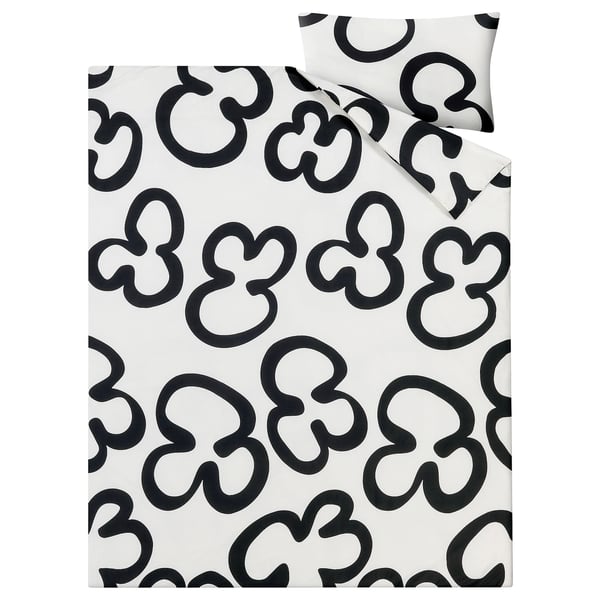 KLIPPBRÄCKA Duvet cover and pillowcase, white/black, 150x200/50x80 cm