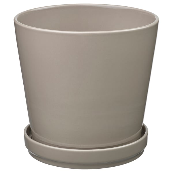 KLOTLÖNN Plant pot with saucer, in/outdoor/grey/beige, 19 cm