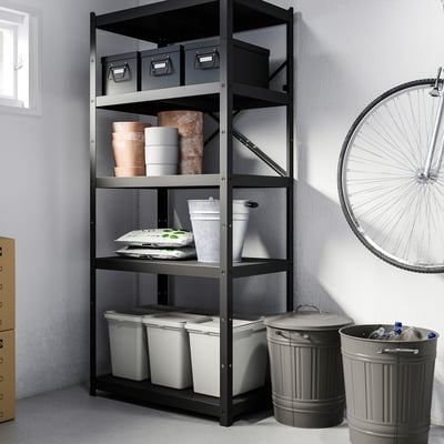 KNODD Bin with lid, grey, 40 l