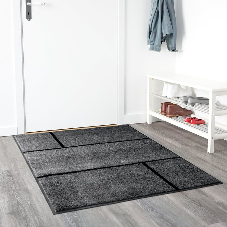 KÖGE door mat, grey/black, 102x152 cm IKEA