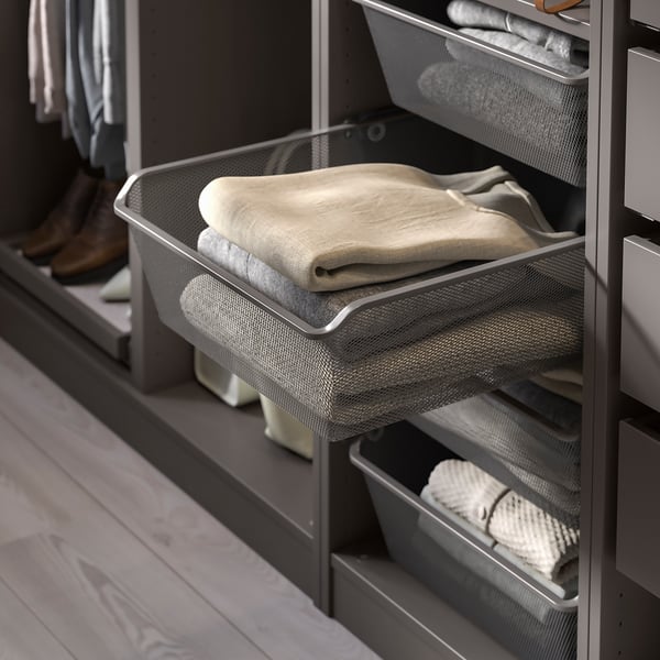 KOMPLEMENT Mesh basket, dark grey, 50x58 cm