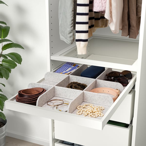 KOMPLEMENT Pull-out tray with divider, white/light grey, 50x58 cm