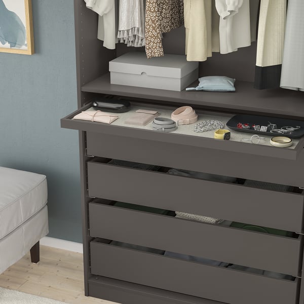 KOMPLEMENT Pull-out tray with drawer mat, dark grey/light grey, 100x35 cm