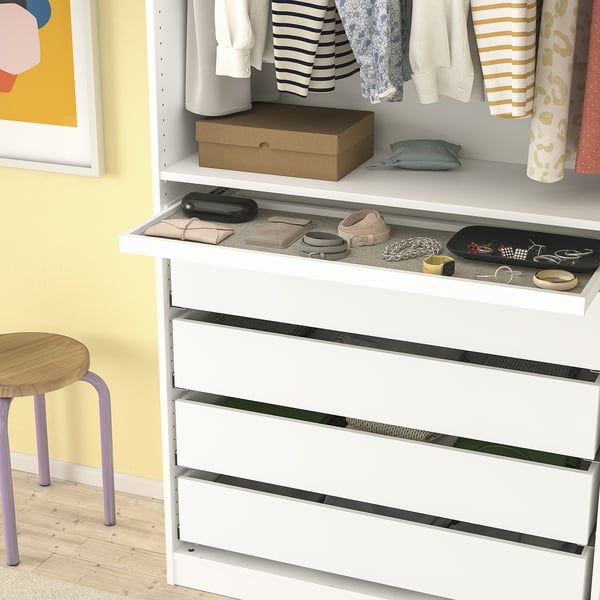 KOMPLEMENT Pull-out tray with drawer mat, white/light grey, 100x35 cm