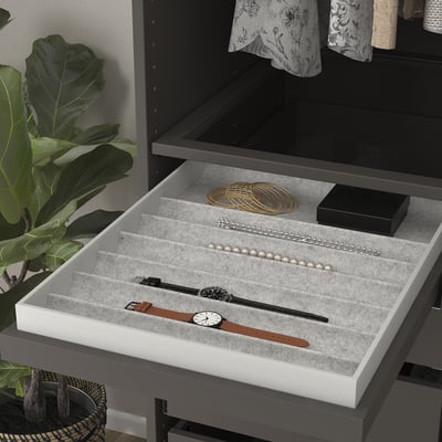 KOMPLEMENT Pull-out tray with insert, dark grey/light grey, 50x58 cm