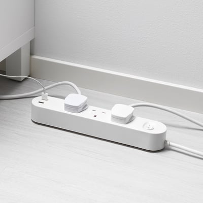 KOPPLA 3-way socket with 2 USB ports, white, 3.0 m