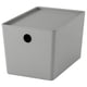 KUGGIS Box with lid, light grey, 18x26x15 cm