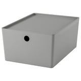 KUGGIS Box with lid, light grey, 26x35x15 cm