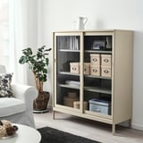 KVARNVIK Storage box with lid, beige, 18x25x15 cm