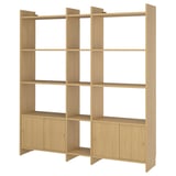 LÅDMAKARE Storage combination w sliding doors, with 11 shelves/oak effect, 198x35x212 cm