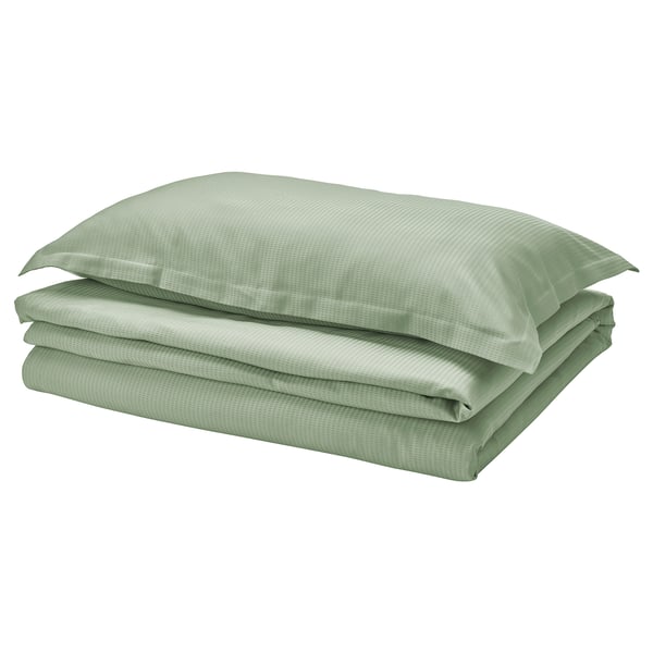 LÄKEVÄNDEROT Duvet cover and pillowcase, light grey-green, 150x200/50x80 cm