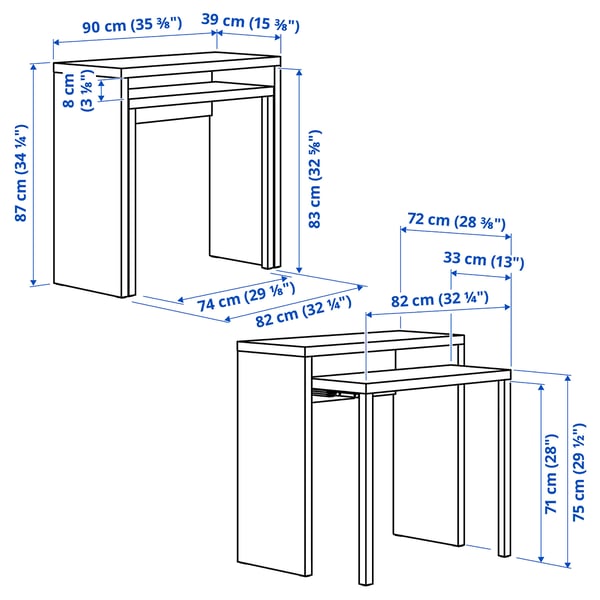 LÄNGDHOPP Pull-out desk, white, 90x39/71 cm