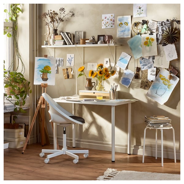 LAGKAPTEN / ADILS Desk, grid multicolour/white, 120x60 cm