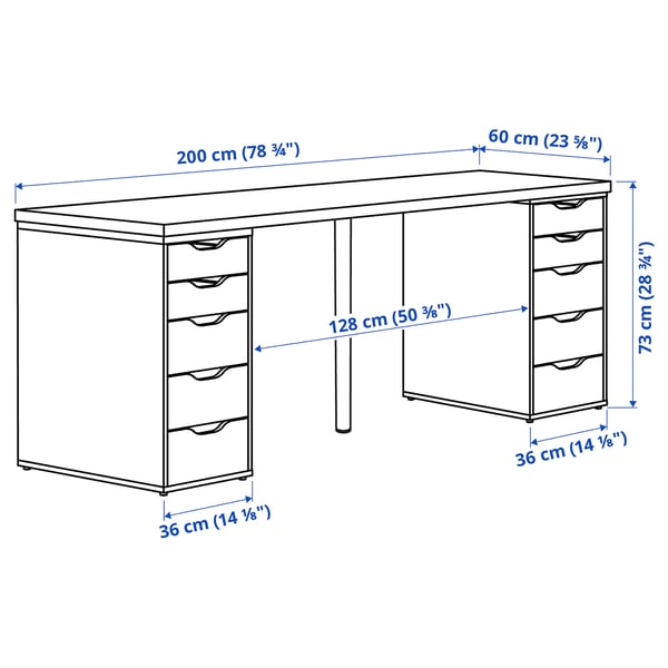 LAGKAPTEN / ALEX Desk, black-brown/black, 200x60 cm