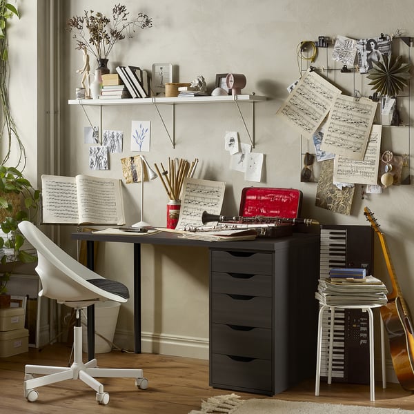 LAGKAPTEN / ALEX Desk, black-brown/black, 120x60 cm