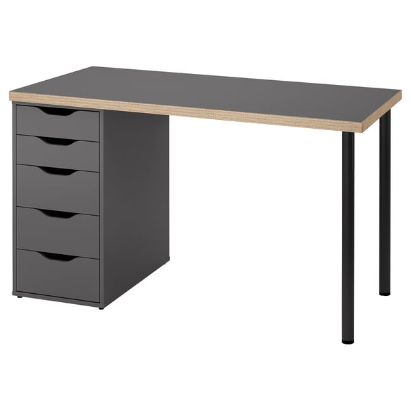 LAGKAPTEN / ALEX Desk, grey/wood effect black, 120x60 cm